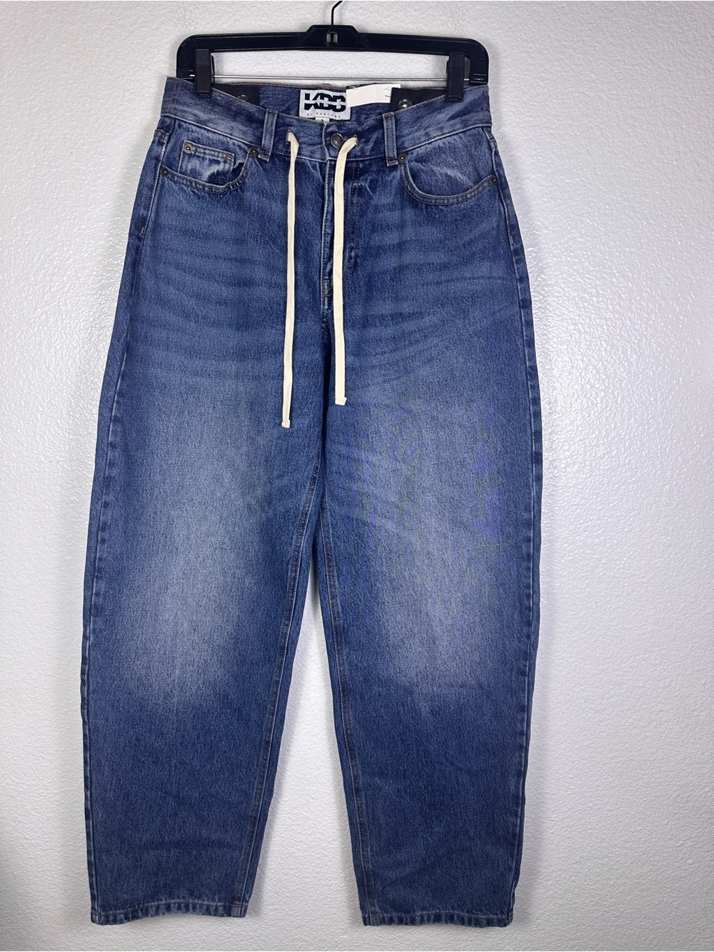 KBB by Kahlana Women's Barrel Blue Medium Wash Drawstring Jeans 2